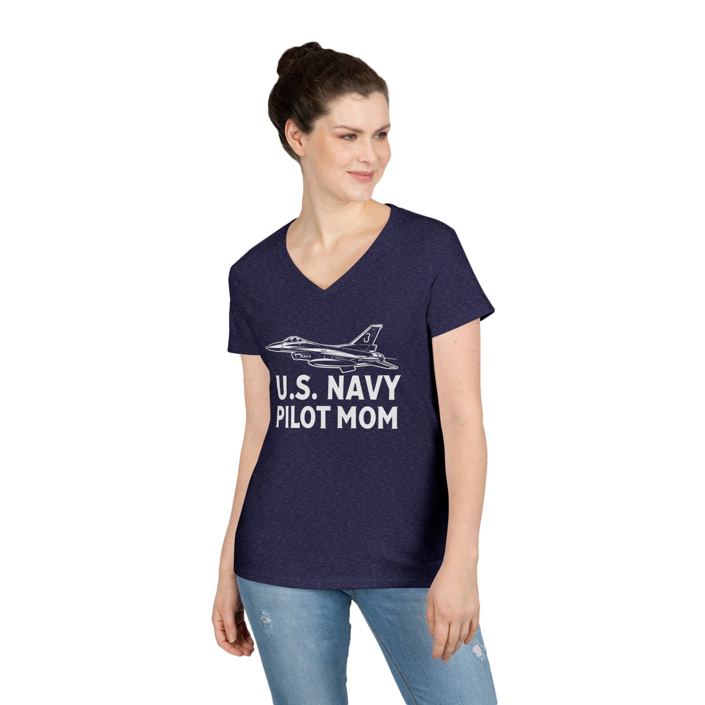 U.S. Navy Pilot Mom V-Neck T-Shirt, Military Mom Gift, Aviation Tee, Patriotic Shirt, Personalized Pilot Gift