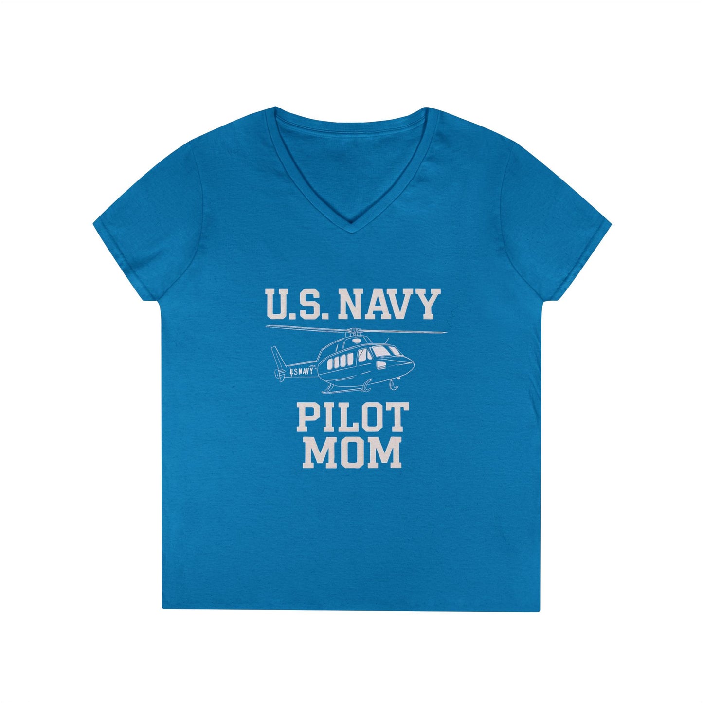 U.S. Navy Pilot Mom V-Neck Tee, Military Mom Gift, Air Force Apparel, Proud Navy Family Shirt, Women's Graphic Tee