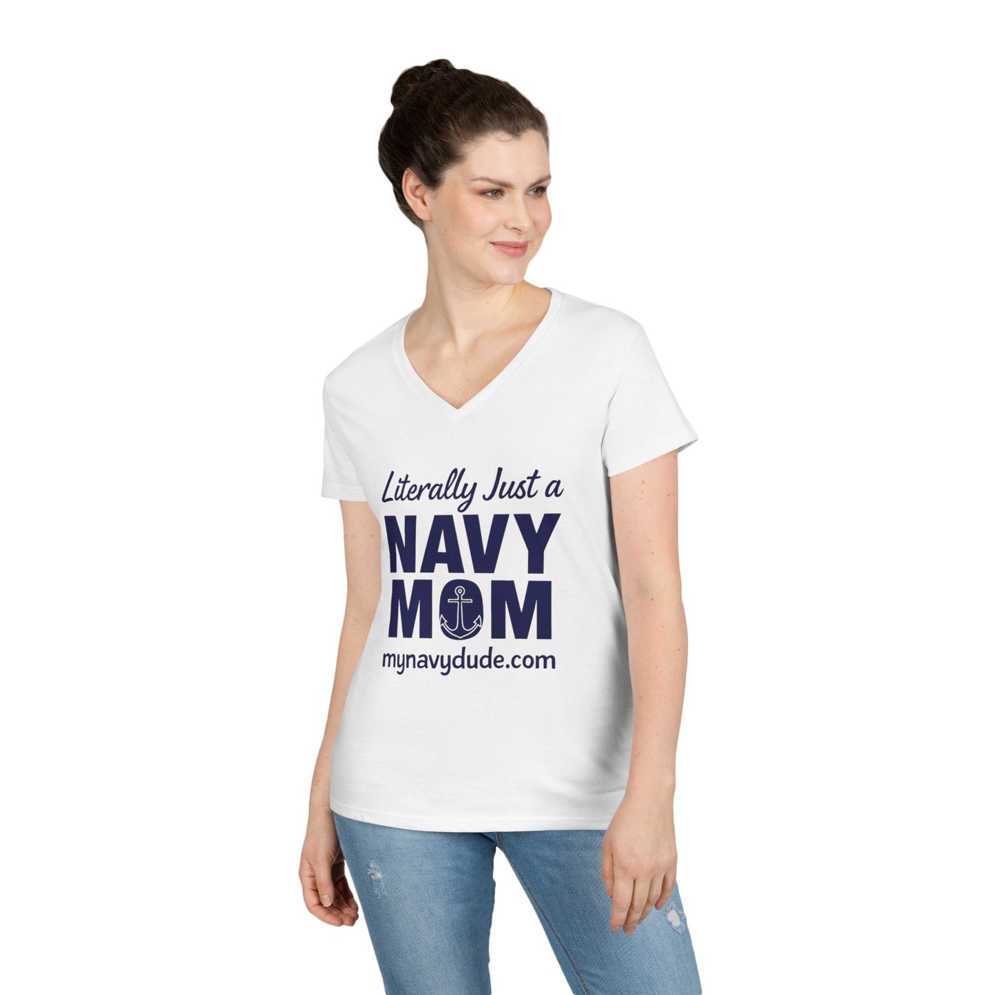 Navy Mom V-Neck Tee, Comfy T-Shirt for Navy Moms, Nautical Themed Gift, Supportive Apparel for Celebrations, Mother's Day Gift