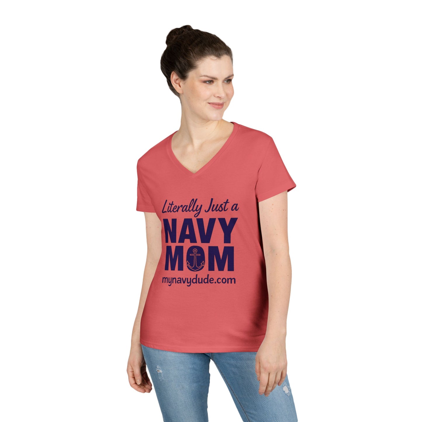 Navy Mom V-Neck Tee, Comfy T-Shirt for Navy Moms, Nautical Themed Gift, Supportive Apparel for Celebrations, Mother's Day Gift