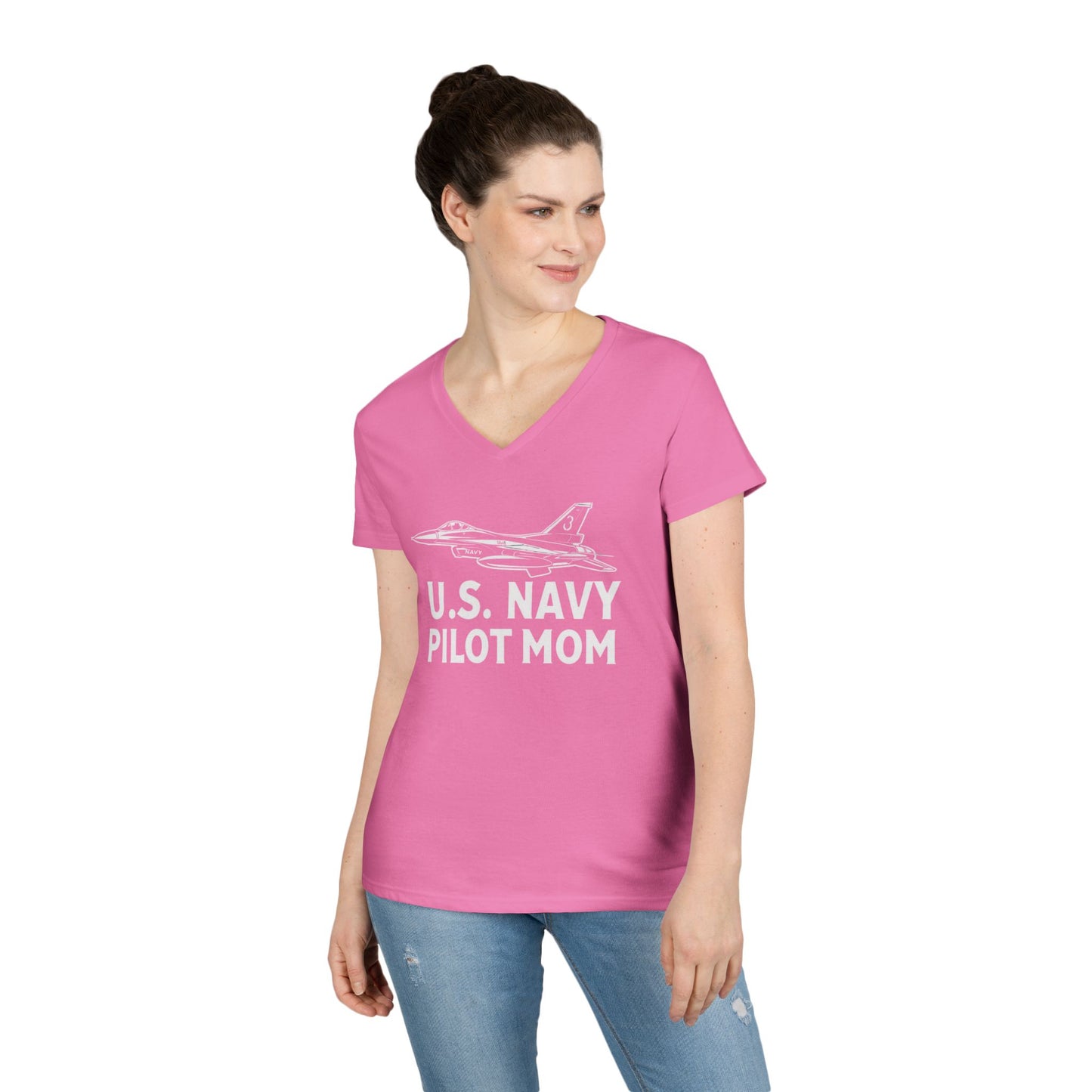 U.S. Navy Pilot Mom V-Neck T-Shirt, Military Mom Gift, Aviation Tee, Patriotic Shirt, Personalized Pilot Gift