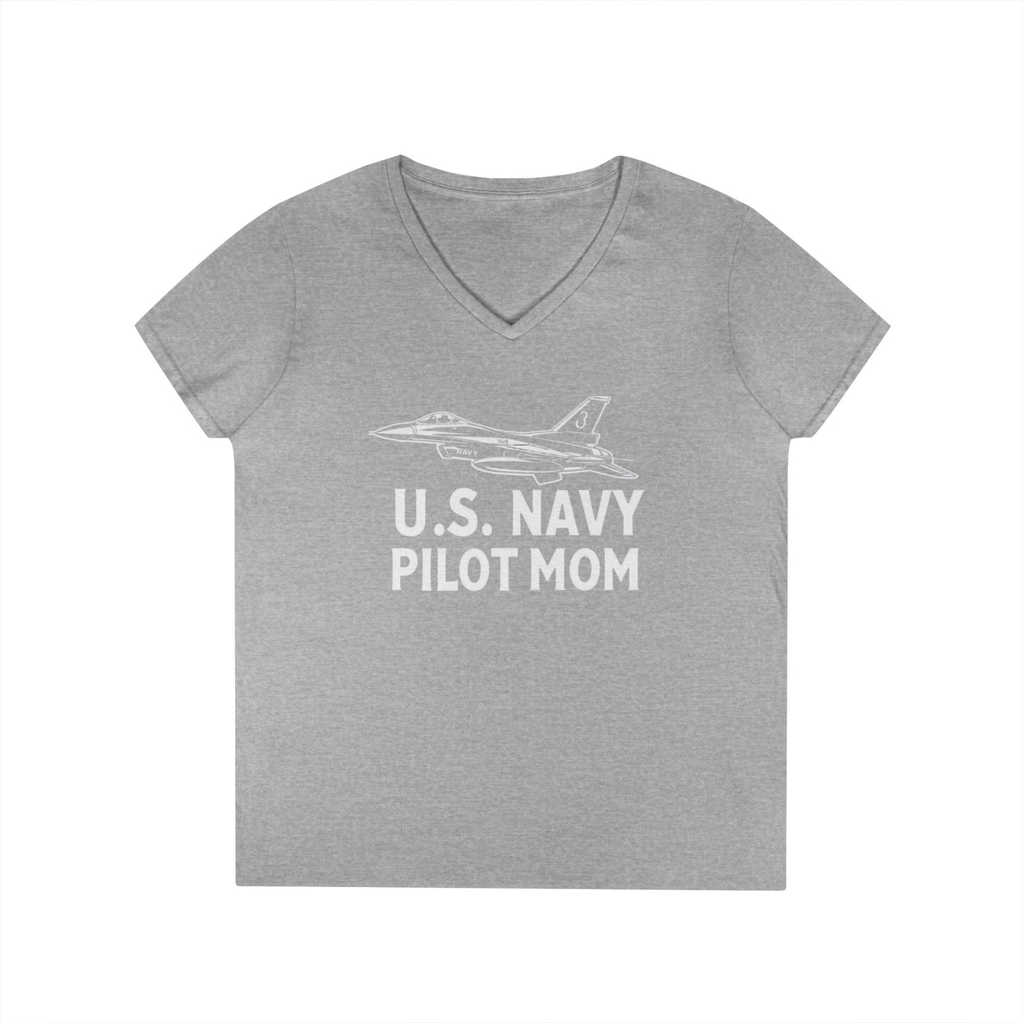 U.S. Navy Pilot Mom V-Neck T-Shirt, Military Mom Gift, Aviation Tee, Patriotic Shirt, Personalized Pilot Gift