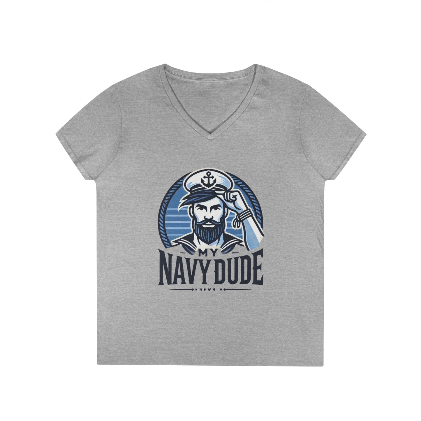 My Navy Dude Ladies' V-Neck T-Shirt, Nautical Humor Tee, Gift for Sailor Wives, Casual Wear, Navy Family Apparel, Navy Sister, Navy Daughter