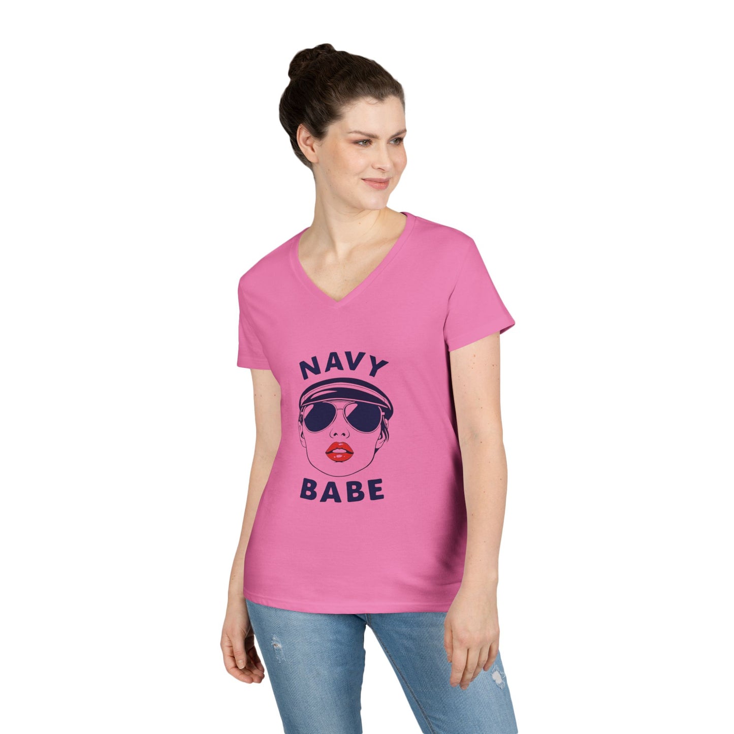Navy Babe V-Neck T-Shirt | Nautical Style Tee, Summer Fashion, Gift for Sailors, Beach Vibe Top, Casual Outfit