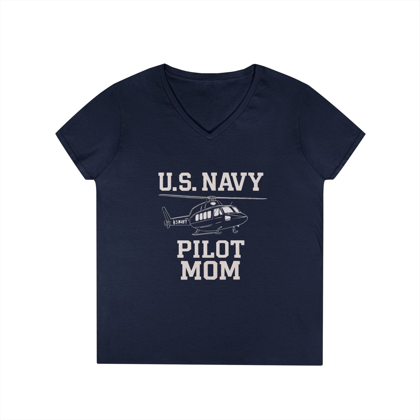 U.S. Navy Pilot Mom V-Neck Tee, Military Mom Gift, Air Force Apparel, Proud Navy Family Shirt, Women's Graphic Tee