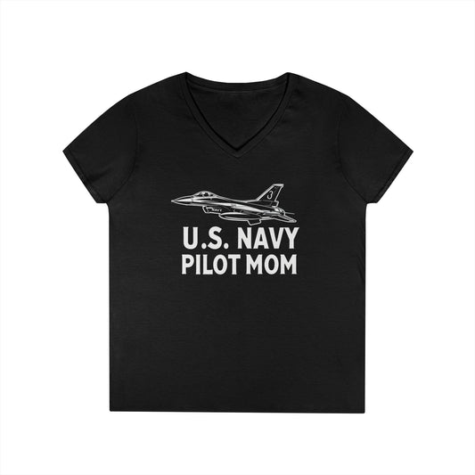 U.S. Navy Pilot Mom V-Neck T-Shirt, Military Mom Gift, Aviation Tee, Patriotic Shirt, Personalized Pilot Gift