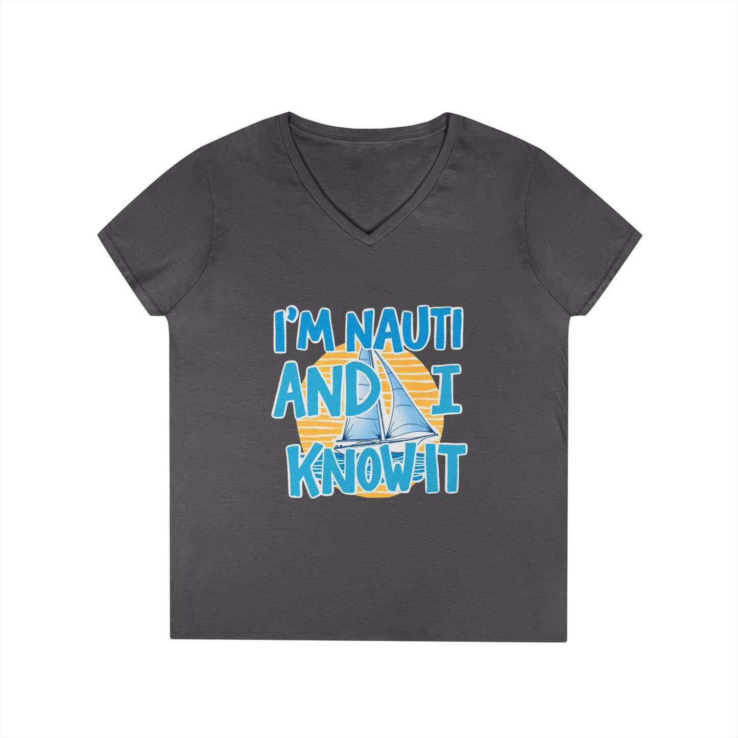 Ladies' Nautical V-Neck T-Shirt, Fun Vacation Tee, Gift for Sailors, Boating Enthusiasts, Summer Beachwear, Nautical Humor Top