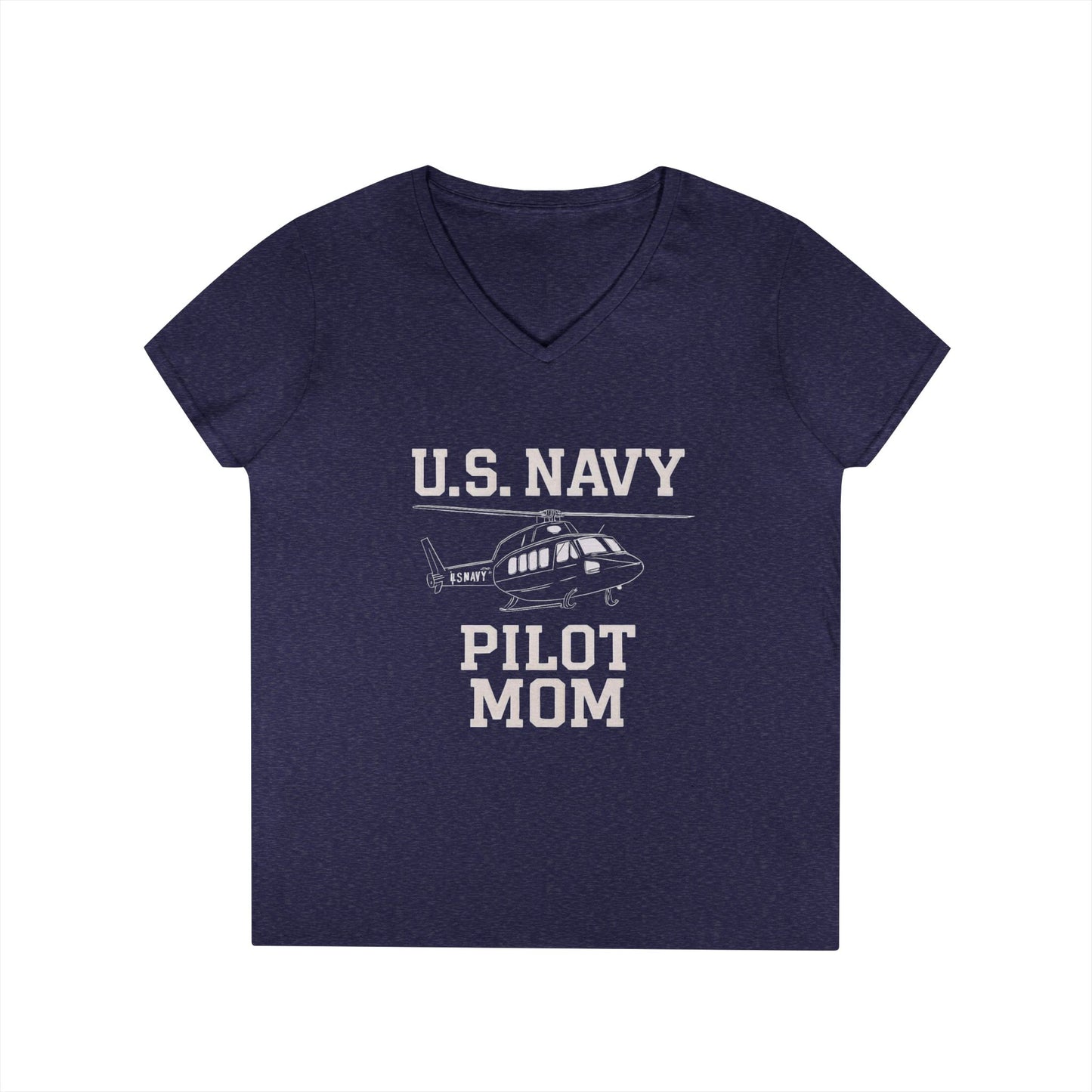 U.S. Navy Pilot Mom V-Neck Tee, Military Mom Gift, Air Force Apparel, Proud Navy Family Shirt, Women's Graphic Tee