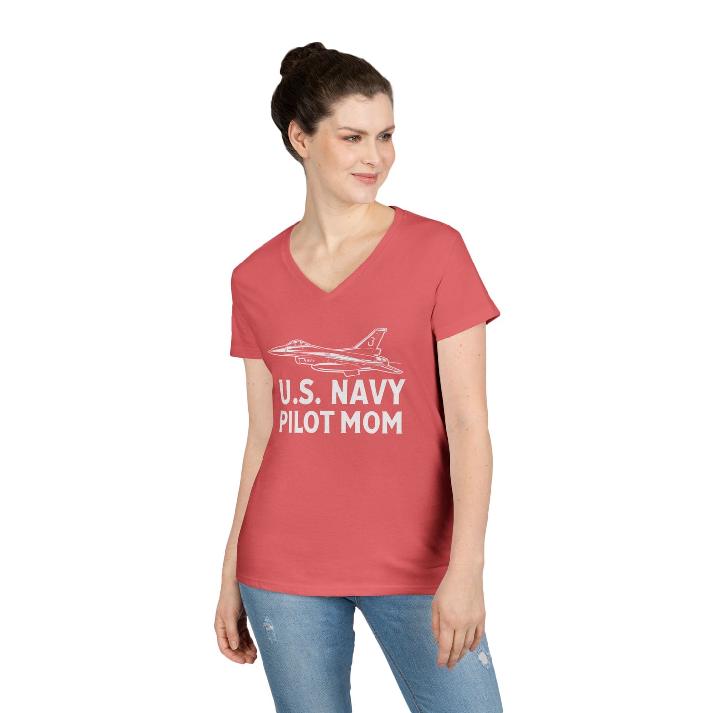 U.S. Navy Pilot Mom V-Neck T-Shirt, Military Mom Gift, Aviation Tee, Patriotic Shirt, Personalized Pilot Gift