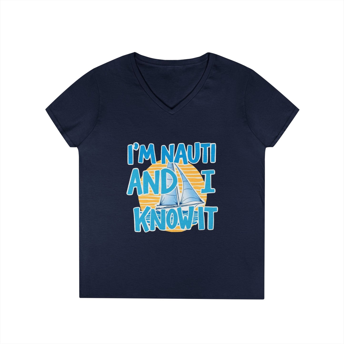 Ladies' Nautical V-Neck T-Shirt, Fun Vacation Tee, Gift for Sailors, Boating Enthusiasts, Summer Beachwear, Nautical Humor Top