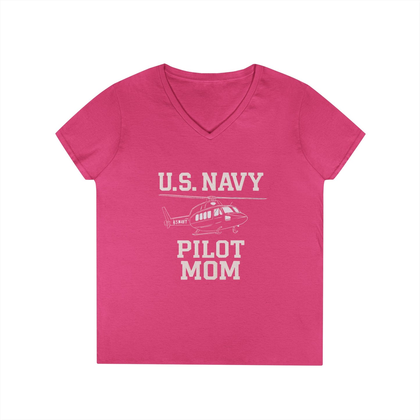 U.S. Navy Pilot Mom V-Neck Tee, Military Mom Gift, Air Force Apparel, Proud Navy Family Shirt, Women's Graphic Tee