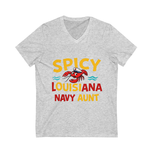Spicy Louisiana Navy Aunt Tee - Perfect Gift for Navy Families, Summer BBQs, or Family Reunions, Casual Style, Unisex V-Neck Shirt