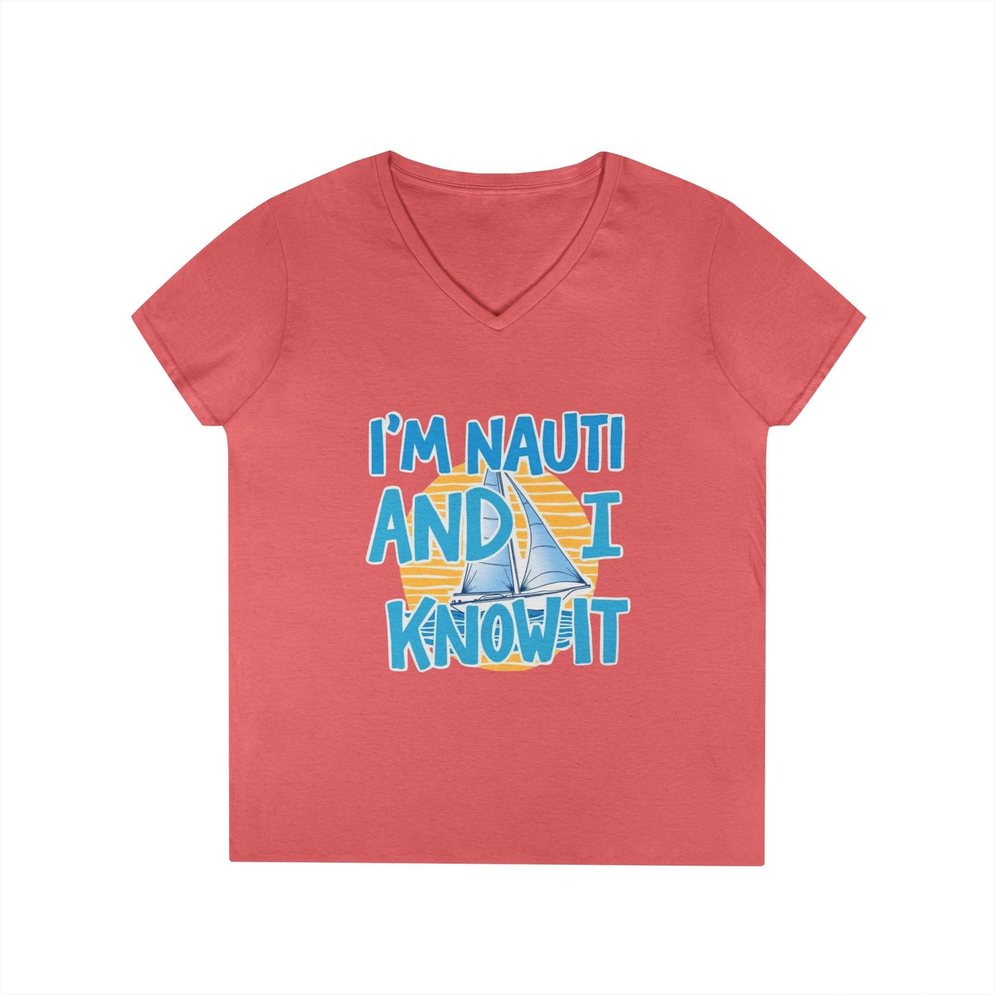 Ladies' Nautical V-Neck T-Shirt, Fun Vacation Tee, Gift for Sailors, Boating Enthusiasts, Summer Beachwear, Nautical Humor Top