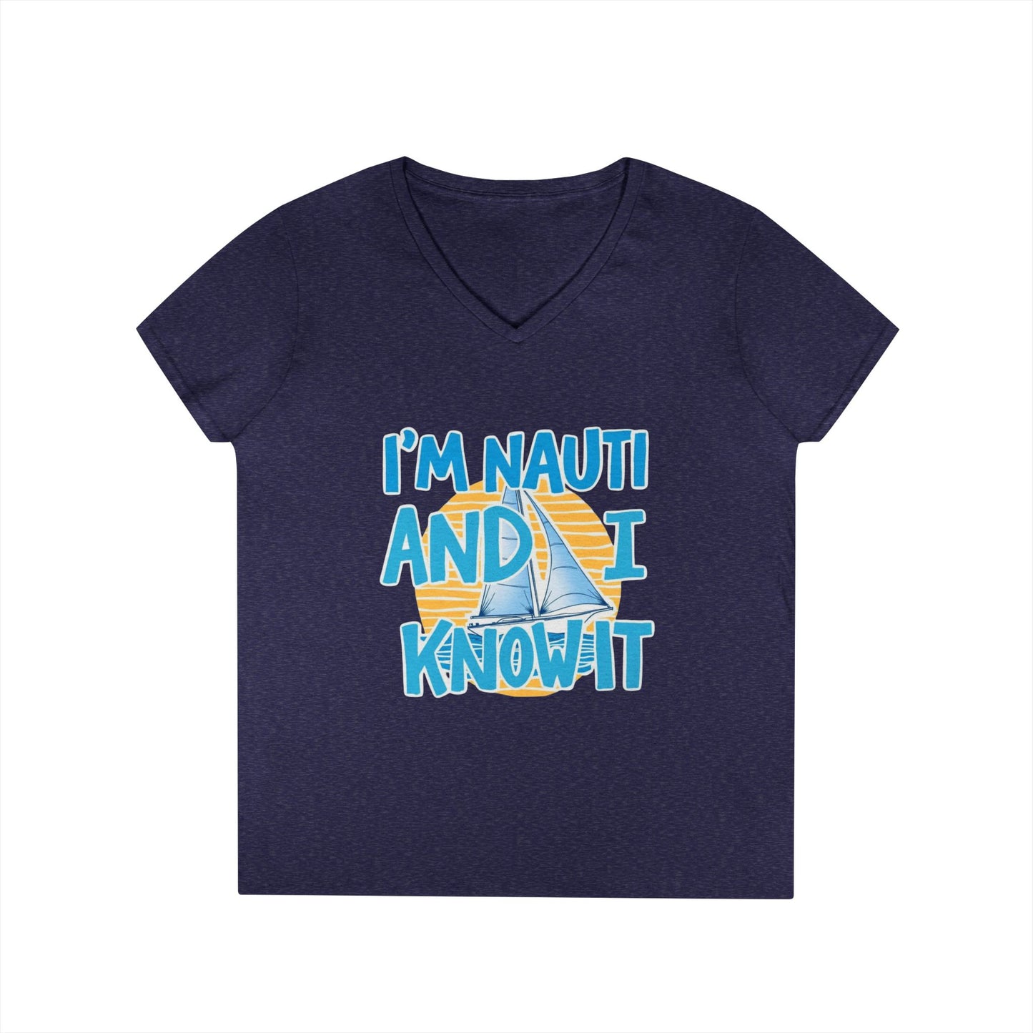 Ladies' Nautical V-Neck T-Shirt, Fun Vacation Tee, Gift for Sailors, Boating Enthusiasts, Summer Beachwear, Nautical Humor Top