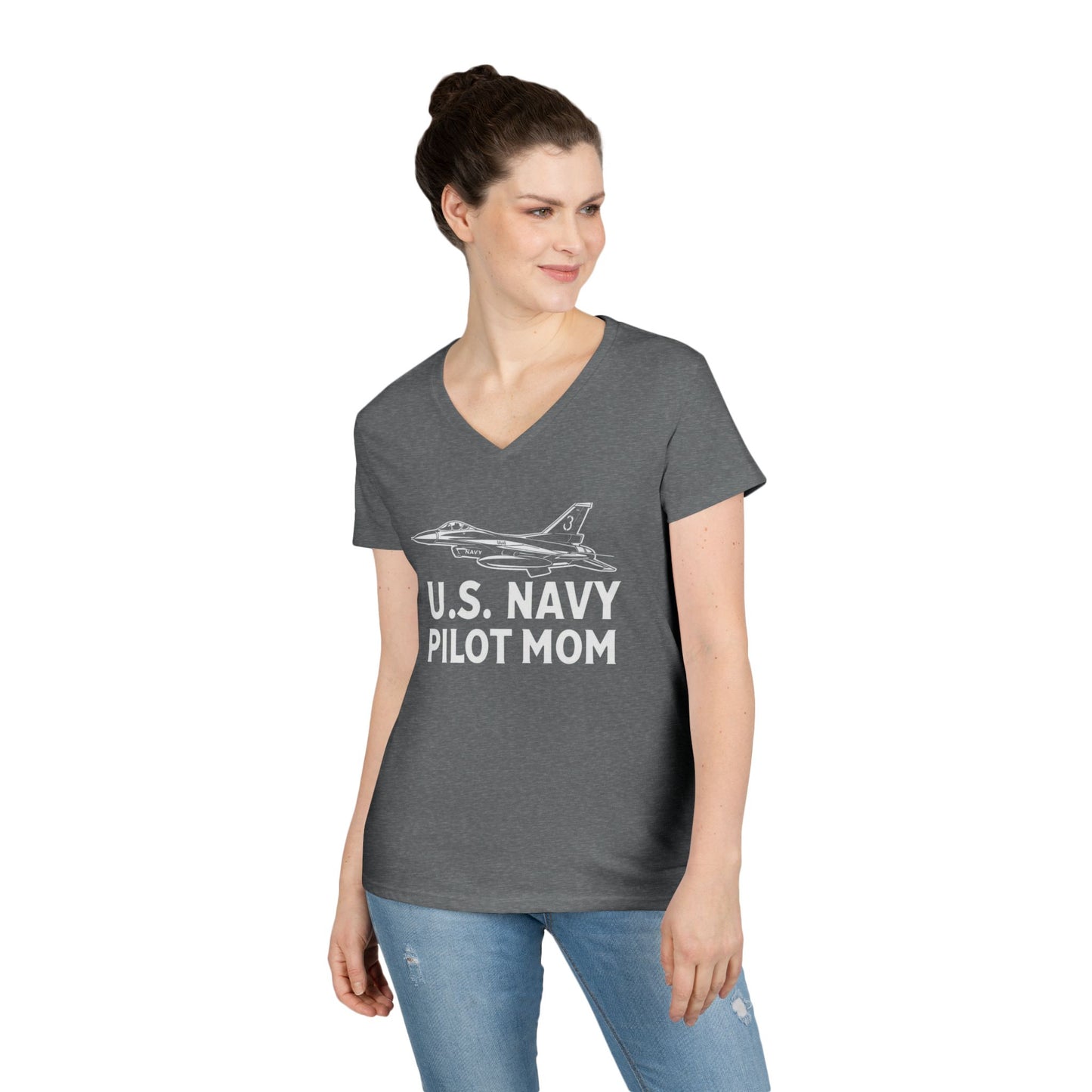 U.S. Navy Pilot Mom V-Neck T-Shirt, Military Mom Gift, Aviation Tee, Patriotic Shirt, Personalized Pilot Gift
