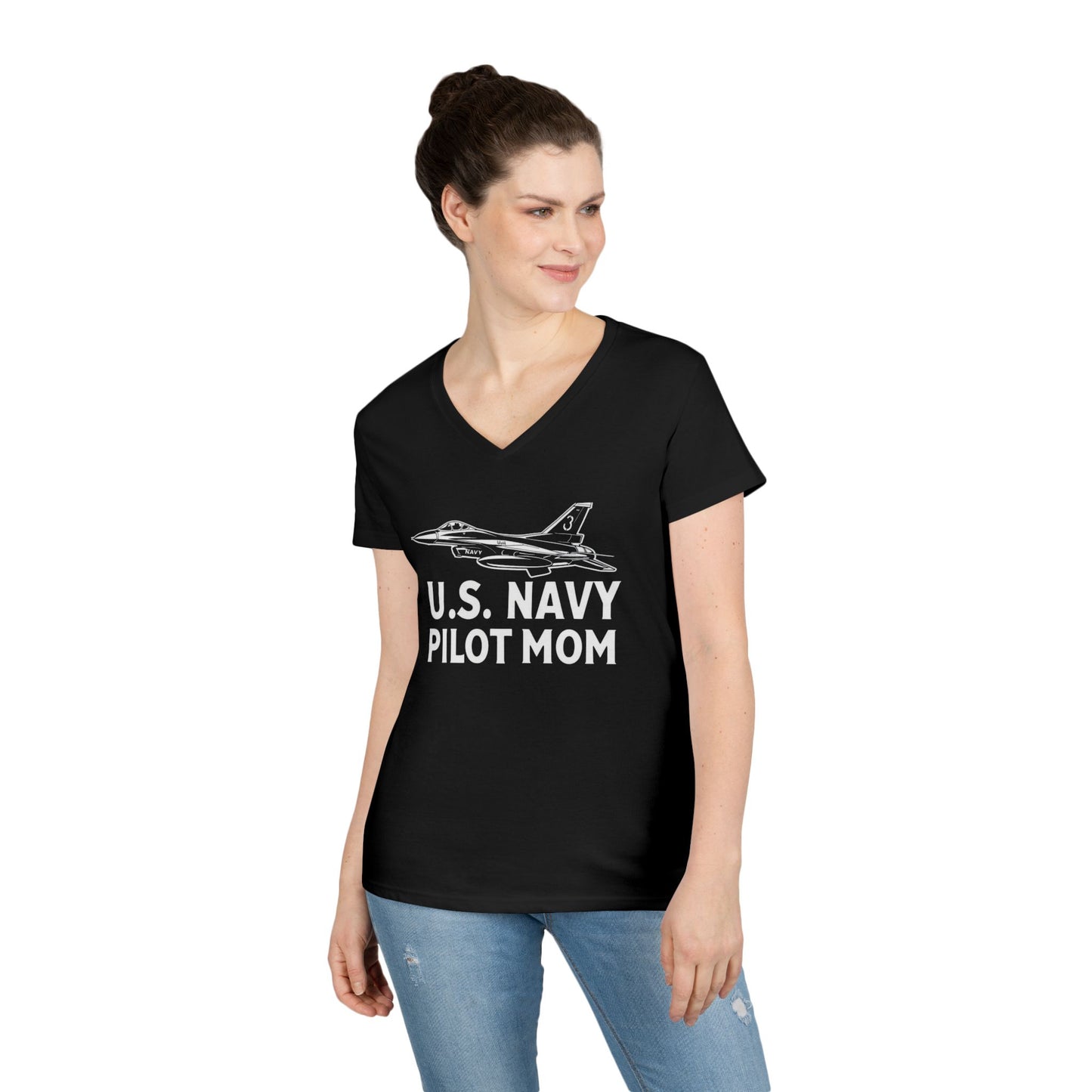 U.S. Navy Pilot Mom V-Neck T-Shirt, Military Mom Gift, Aviation Tee, Patriotic Shirt, Personalized Pilot Gift