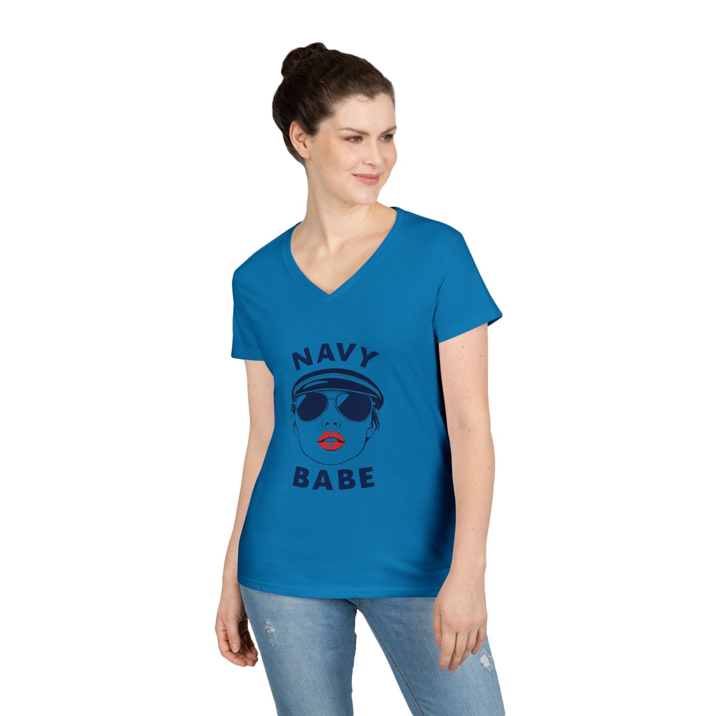 Navy Babe V-Neck T-Shirt | Nautical Style Tee, Summer Fashion, Gift for Sailors, Beach Vibe Top, Casual Outfit