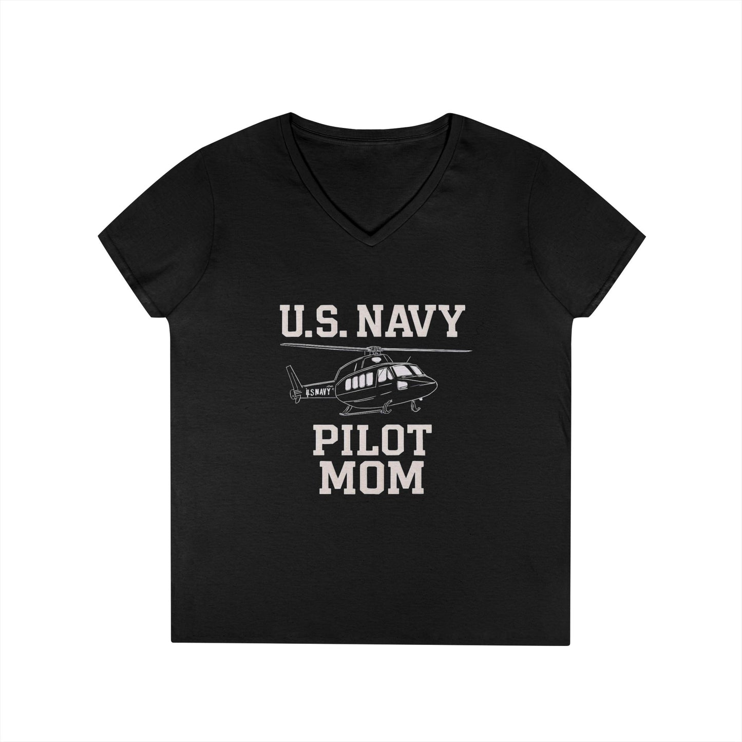 U.S. Navy Pilot Mom V-Neck Tee, Military Mom Gift, Air Force Apparel, Proud Navy Family Shirt, Women's Graphic Tee