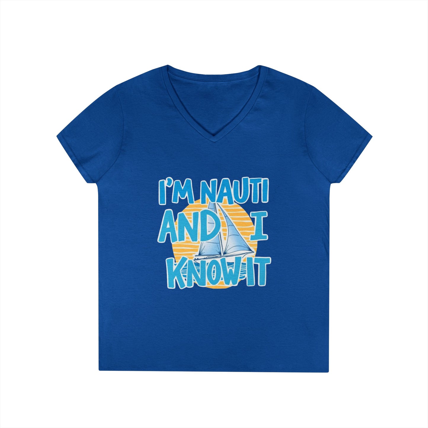 Ladies' Nautical V-Neck T-Shirt, Fun Vacation Tee, Gift for Sailors, Boating Enthusiasts, Summer Beachwear, Nautical Humor Top
