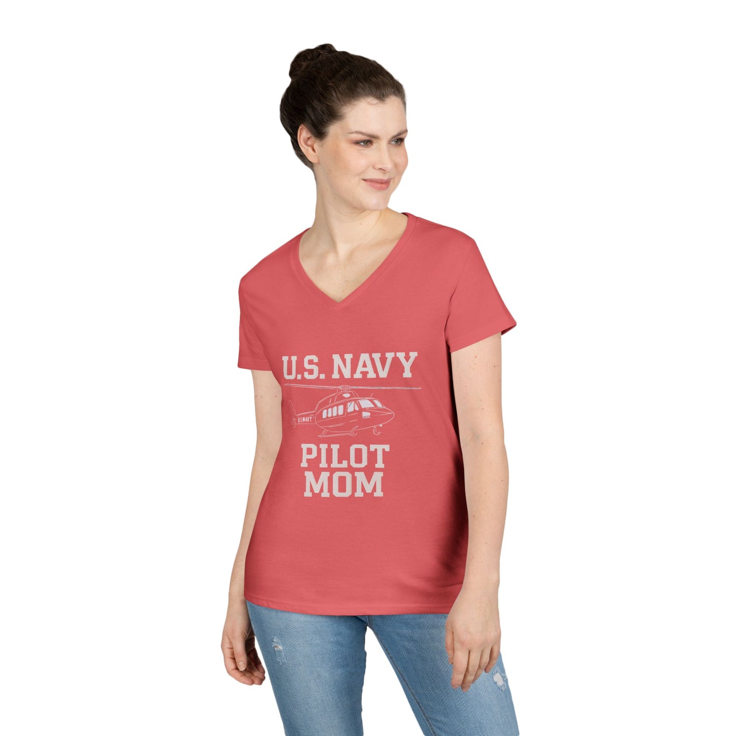 U.S. Navy Pilot Mom V-Neck Tee, Military Mom Gift, Air Force Apparel, Proud Navy Family Shirt, Women's Graphic Tee