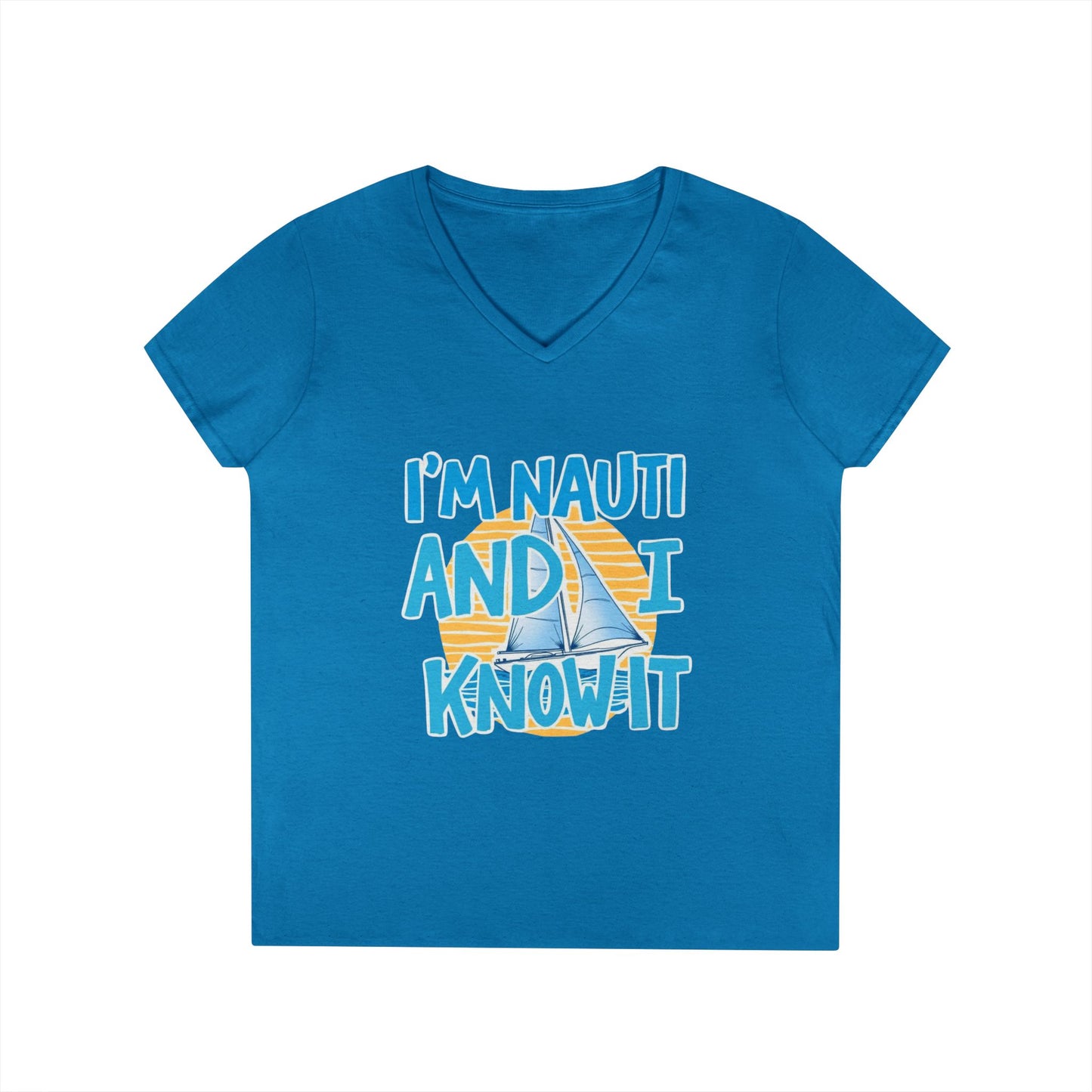 Ladies' Nautical V-Neck T-Shirt, Fun Vacation Tee, Gift for Sailors, Boating Enthusiasts, Summer Beachwear, Nautical Humor Top