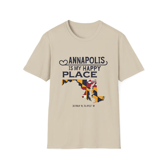Annapolis Happy Place T-Shirt, Unisex Softstyle Tee, Gift for Locals, Travel Souvenir, Casual Wear, Summer Outfit, Maryland Pride