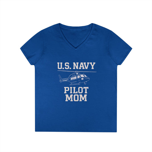 U.S. Navy Pilot Mom V-Neck Tee, Military Mom Gift, Air Force Apparel, Proud Navy Family Shirt, Women's Graphic Tee