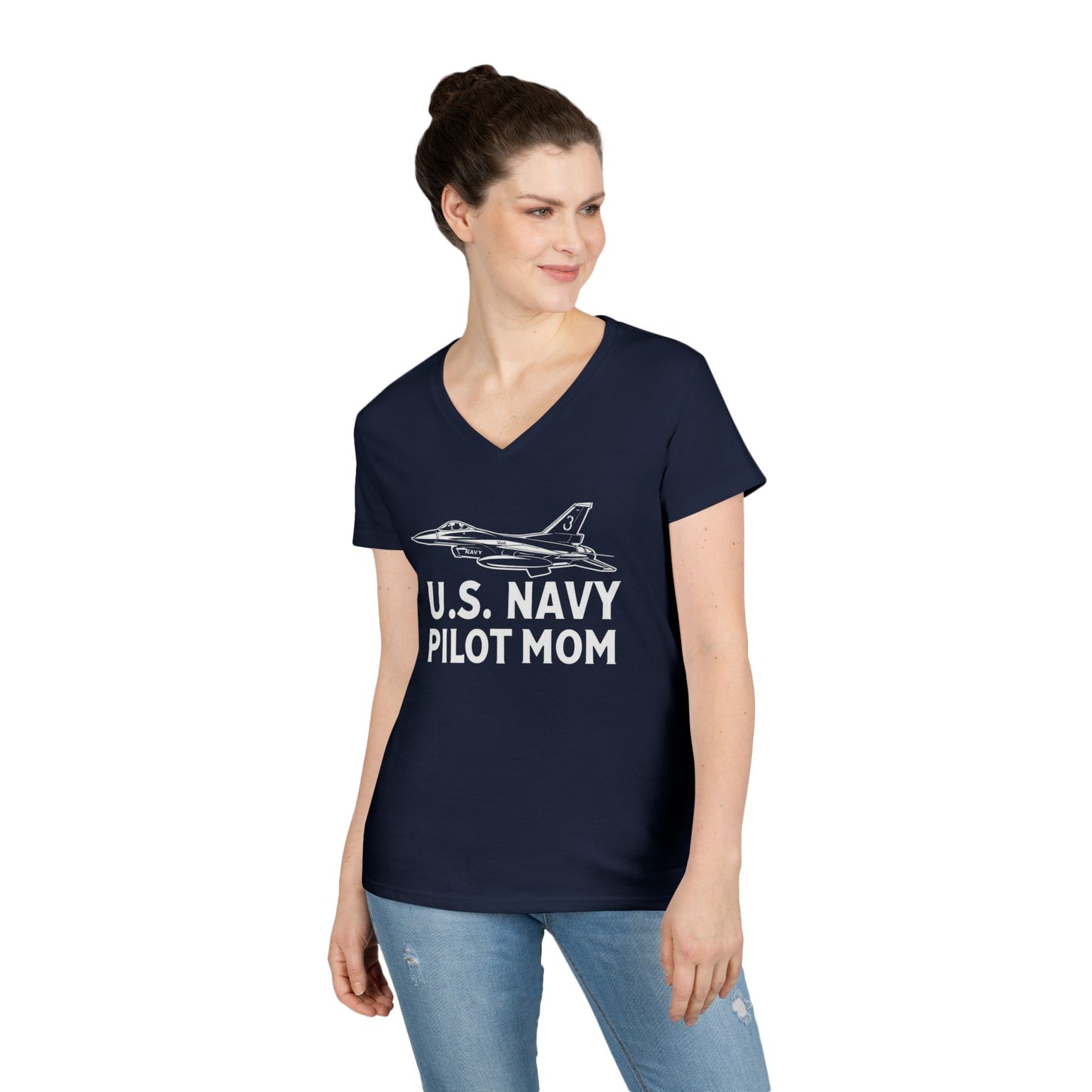 U.S. Navy Pilot Mom V-Neck T-Shirt, Military Mom Gift, Aviation Tee, Patriotic Shirt, Personalized Pilot Gift