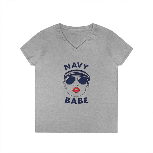 Navy Babe V-Neck T-Shirt | Nautical Style Tee, Summer Fashion, Gift for Sailors, Beach Vibe Top, Casual Outfit