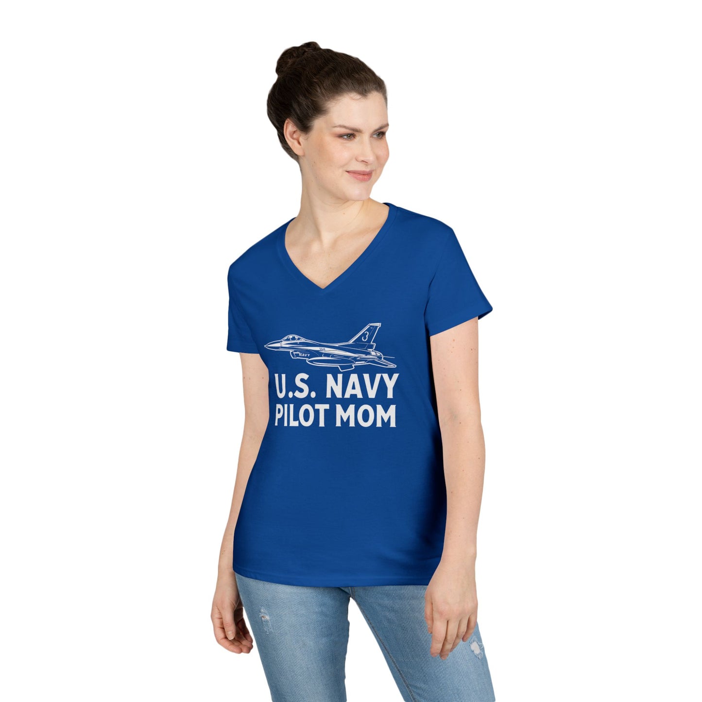 U.S. Navy Pilot Mom V-Neck T-Shirt, Military Mom Gift, Aviation Tee, Patriotic Shirt, Personalized Pilot Gift