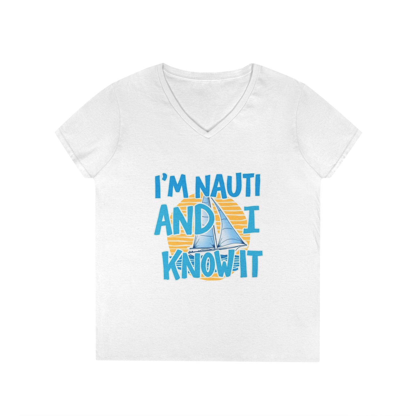 Ladies' Nautical V-Neck T-Shirt, Fun Vacation Tee, Gift for Sailors, Boating Enthusiasts, Summer Beachwear, Nautical Humor Top