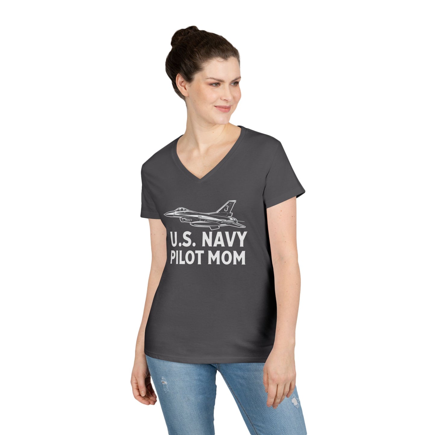U.S. Navy Pilot Mom V-Neck T-Shirt, Military Mom Gift, Aviation Tee, Patriotic Shirt, Personalized Pilot Gift