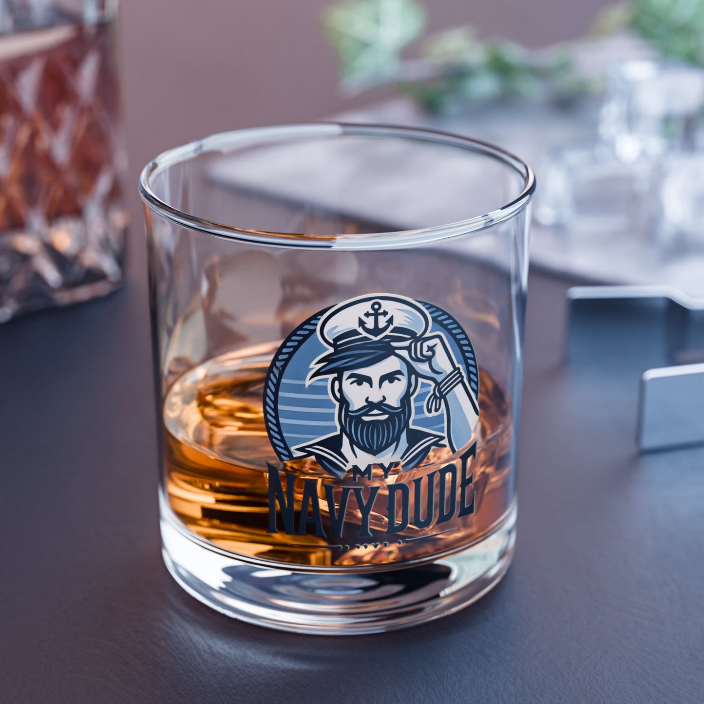 MY NAVY DUDE Rocks Glass 10oz | Nautical Drinkware, Unique Gift for Sailors, Personalized Barware, Father's Day Gift, Home Decor