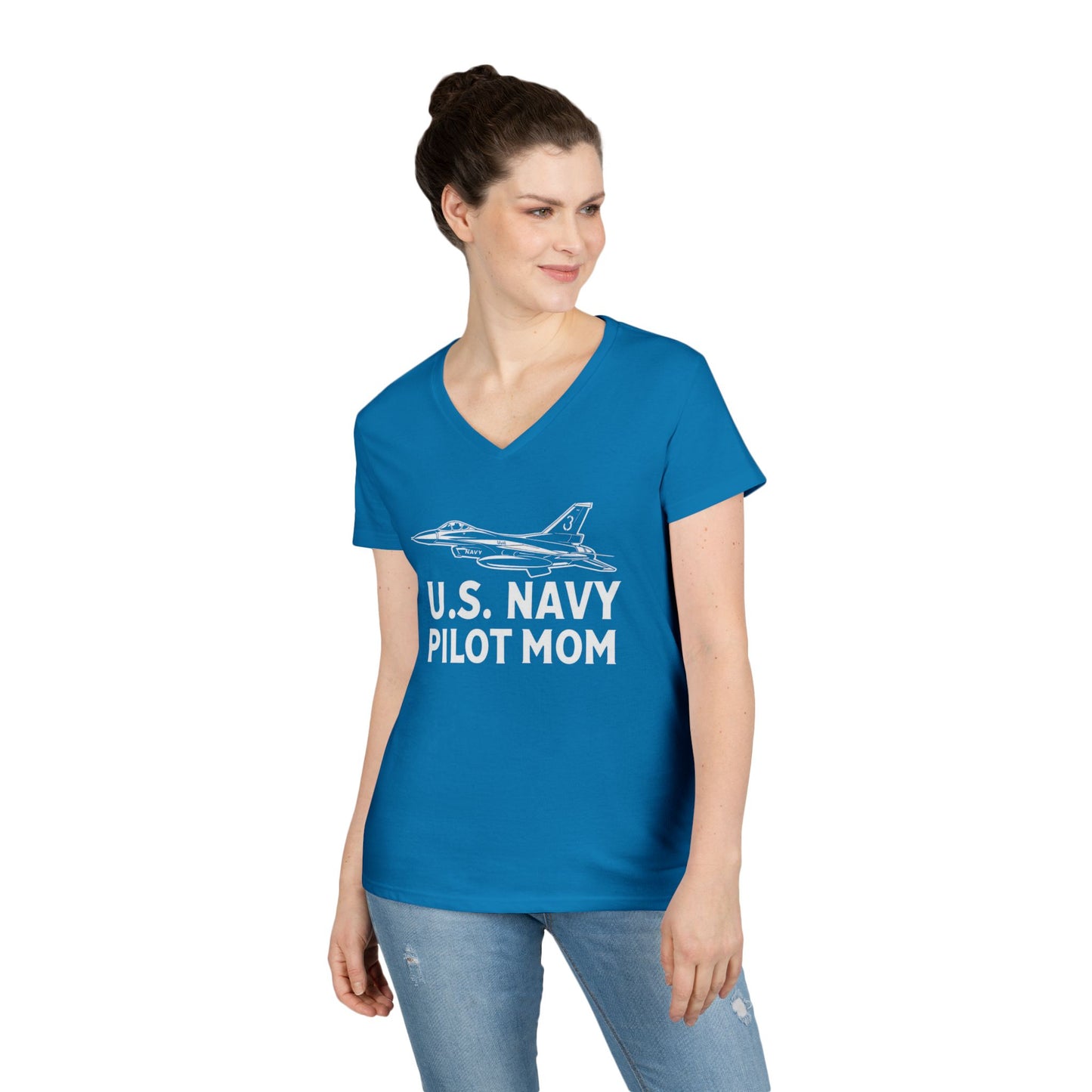 U.S. Navy Pilot Mom V-Neck T-Shirt, Military Mom Gift, Aviation Tee, Patriotic Shirt, Personalized Pilot Gift