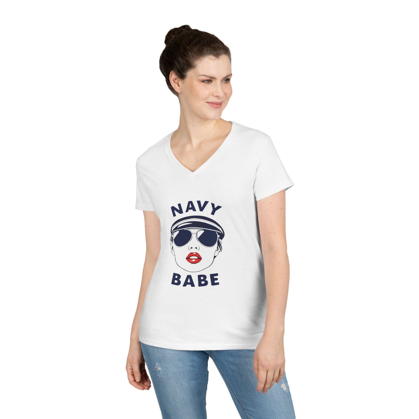 Navy Babe V-Neck T-Shirt | Nautical Style Tee, Summer Fashion, Gift for Sailors, Beach Vibe Top, Casual Outfit