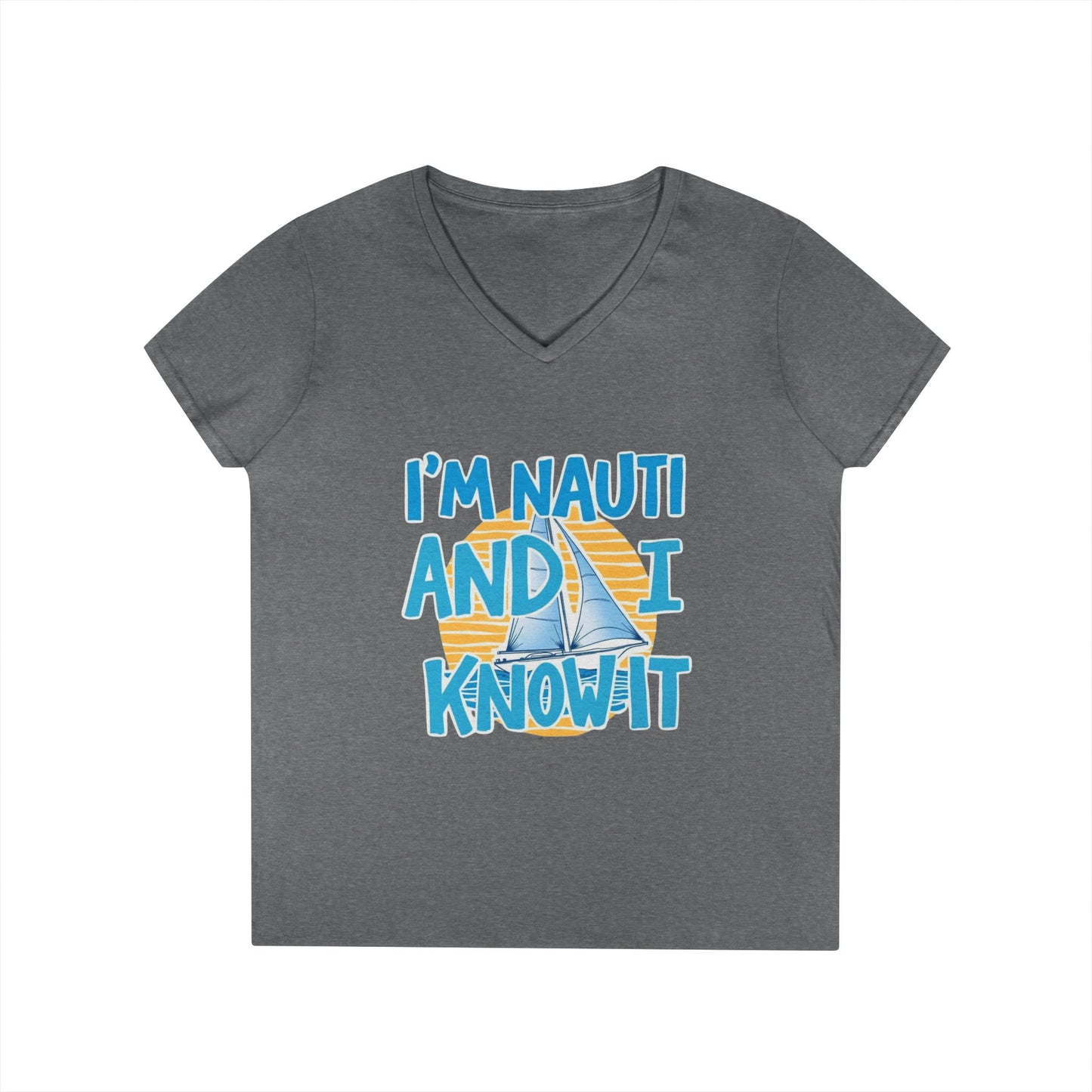Ladies' Nautical V-Neck T-Shirt, Fun Vacation Tee, Gift for Sailors, Boating Enthusiasts, Summer Beachwear, Nautical Humor Top