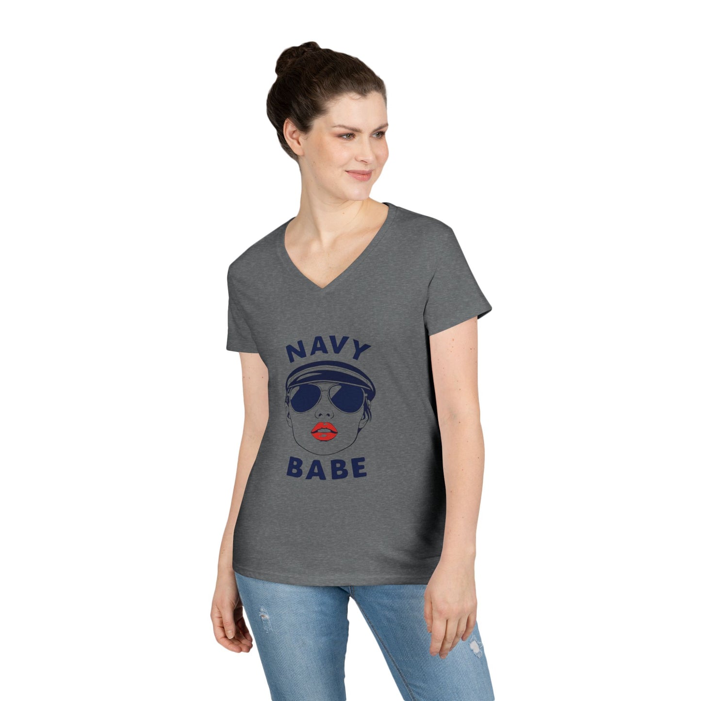 Navy Babe V-Neck T-Shirt | Nautical Style Tee, Summer Fashion, Gift for Sailors, Beach Vibe Top, Casual Outfit