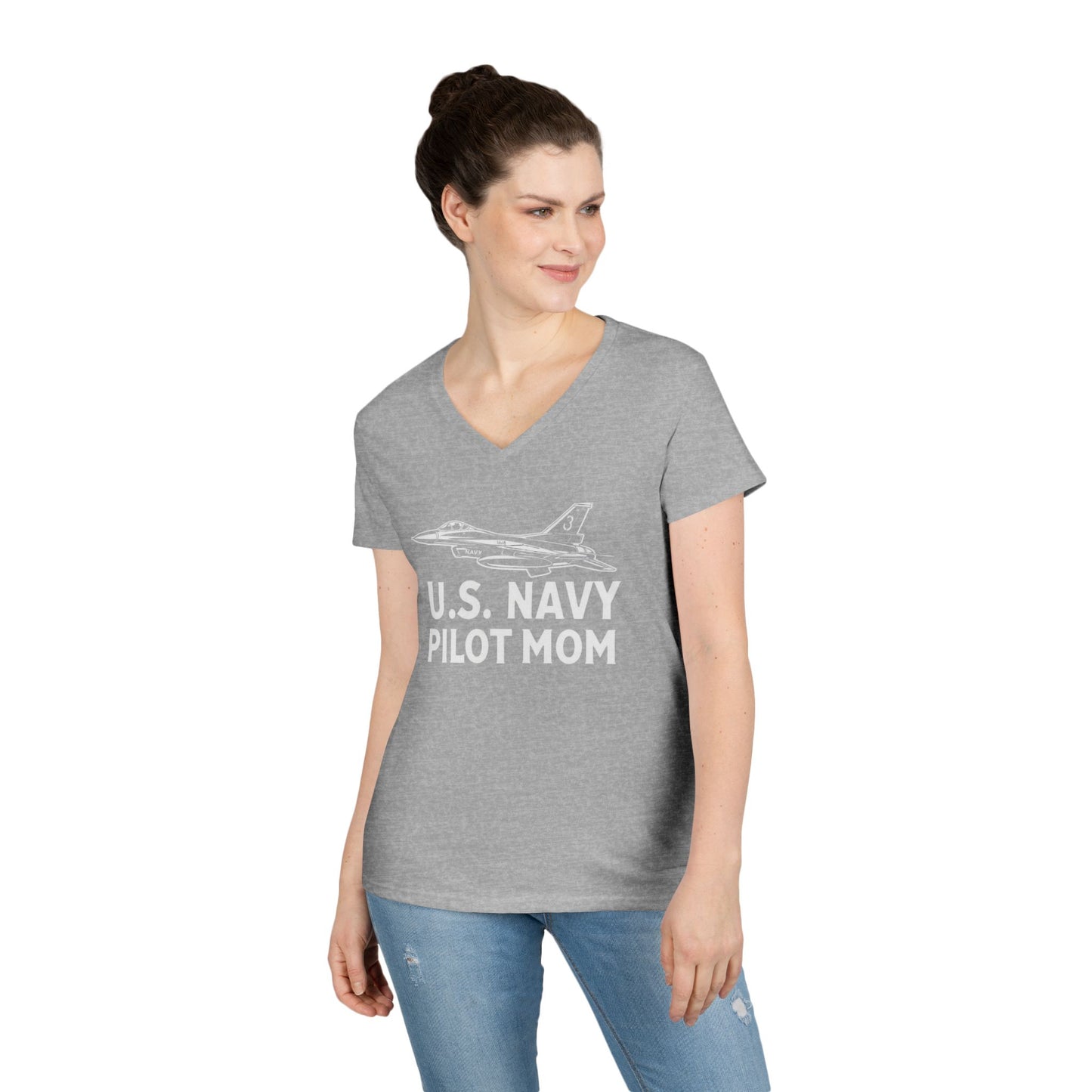 U.S. Navy Pilot Mom V-Neck T-Shirt, Military Mom Gift, Aviation Tee, Patriotic Shirt, Personalized Pilot Gift