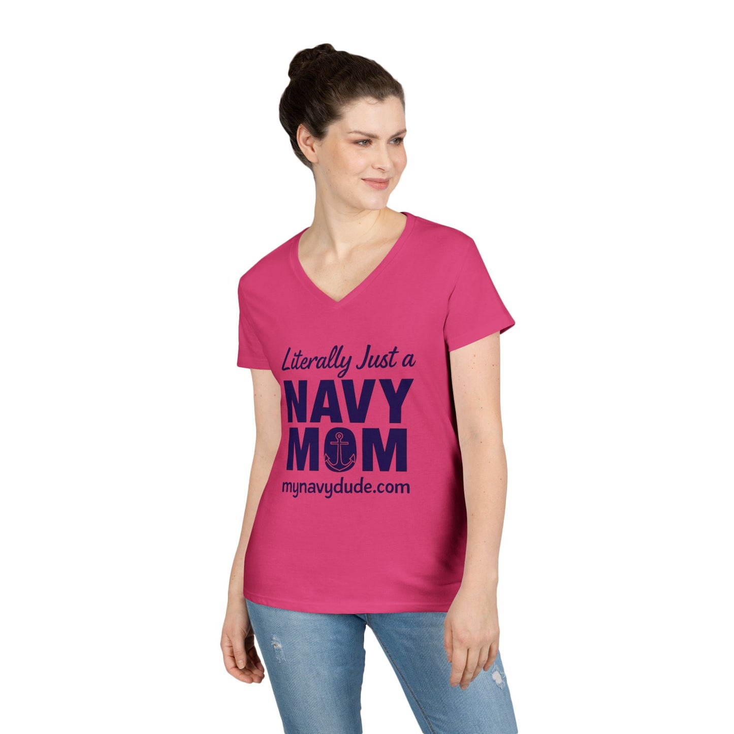 Navy Mom V-Neck Tee, Comfy T-Shirt for Navy Moms, Nautical Themed Gift, Supportive Apparel for Celebrations, Mother's Day Gift