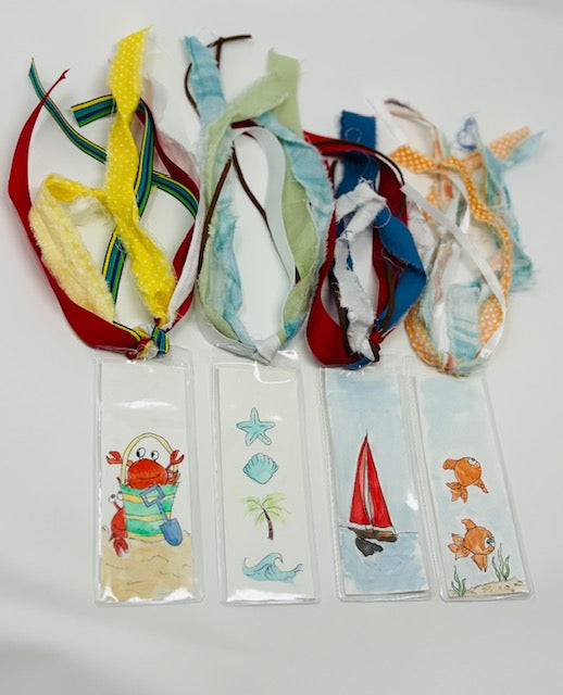 Hand Painted Watercolor Nautical Bookmarks Beach style, Set of 4 (Free Shipping)
