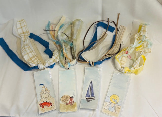 Hand Painted Nautical Watercolor Bookmarks, Set of 4 (Free Shipping)