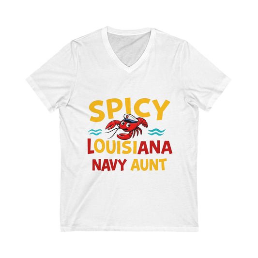 Spicy Louisiana Navy Aunt Tee - Perfect Gift for Navy Families, Summer BBQs, or Family Reunions, Casual Style, Unisex V-Neck Shirt