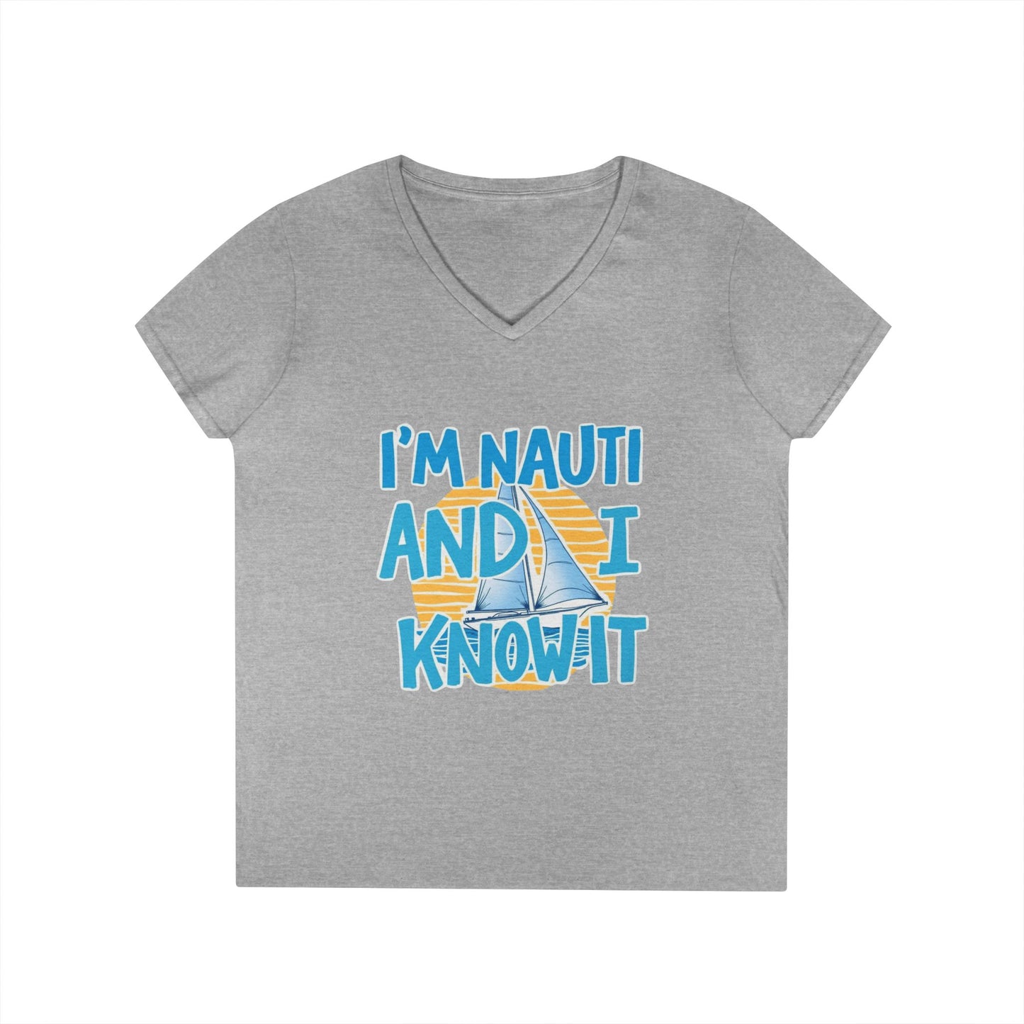 Ladies' Nautical V-Neck T-Shirt, Fun Vacation Tee, Gift for Sailors, Boating Enthusiasts, Summer Beachwear, Nautical Humor Top