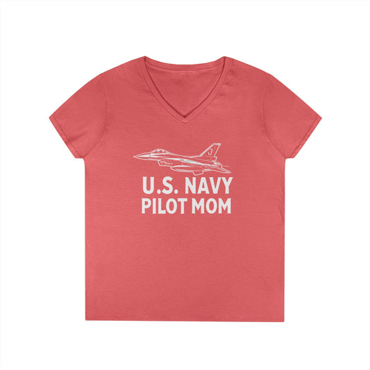 U.S. Navy Pilot Mom V-Neck T-Shirt, Military Mom Gift, Aviation Tee, Patriotic Shirt, Personalized Pilot Gift