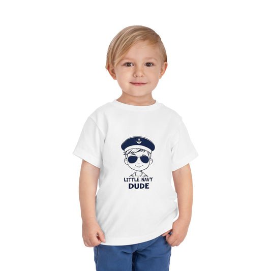 Navy Dude Adorable Toddler Short Sleeve Tee | Little Navy Dude Shirt, Kids' Nautical Tee, Summer Outfit, Boys' Graphic Tee, Gift for Sea Lovers