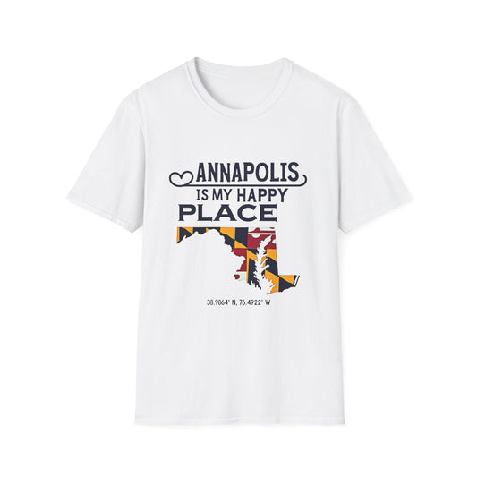 Annapolis Happy Place T-Shirt, Unisex Softstyle Tee, Gift for Locals, Travel Souvenir, Casual Wear, Summer Outfit, Maryland Pride