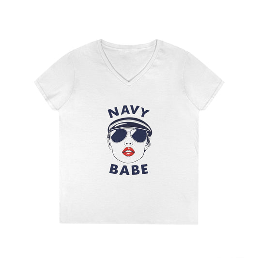 Navy Babe V-Neck T-Shirt | Nautical Style Tee, Summer Fashion, Gift for Sailors, Beach Vibe Top, Casual Outfit
