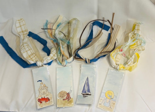 Hand Painted Nautical Watercolor Bookmarks, Set of 4 (Free Shipping)